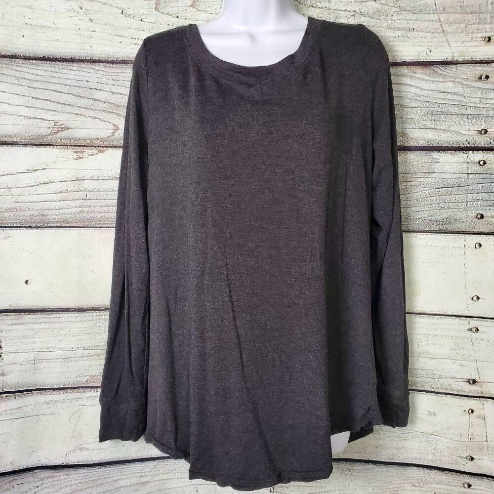 Cabi Women’s Medium Charcoal Gray Long Sleeve Strappy V-Neck Top Rayon Blend